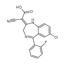 7-chloro-5-(2-fluorophenyl)-2,3-dihydro-1H-1,4-benzodiazepin-2-ylidenecyanoacetic acid Structure