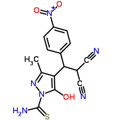 4-[2,2-Dicyano-1-(4-nitrophenyl)ethyl]-5-hydroxy-3-methyl-1H-pyrazole-1-carbothioamide结构式