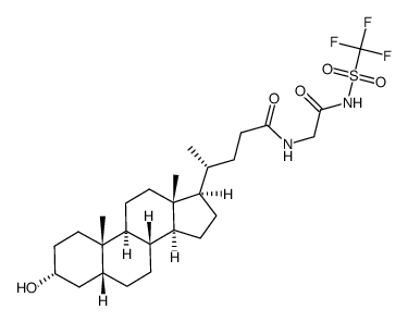 (R)-4-((3R,5R,8R,9S,10S,13R,14S,17R)-3-hydroxy-10,13-dimethyl-hexadecahydro-cyclopenta[a]phenanthren-17-yl)-pentanoic acid (2-oxo-2-trifluoromethanesulfonylamino-ethyl)-amide结构式
