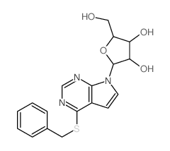 2-(5-benzylsulfanyl-2,4,9-triazabicyclo[4.3.0]nona-2,4,7,10-tetraen-9-yl)-5-(hydroxymethyl)oxolane-3,4-diol Structure