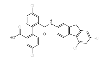 [1,1'-Biphenyl]-2-carboxylicacid, 4,4'-dichloro-2'-[[(5,7-dichloro-9H-fluoren-2-yl)amino]carbonyl]- structure
