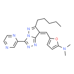 2-Furanamine,N,N-dimethyl-5-[(6-pentyl-3-pyrazinyl-7H-pyrazolo[5,1-c]-1,2,4-triazol-7-ylidene)methyl]- (9CI)结构式