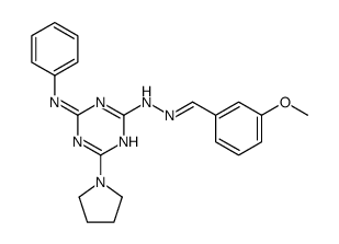 2-N-[(3-methoxyphenyl)methylideneamino]-4-N-phenyl-6-pyrrolidin-1-yl-1,3,5-triazine-2,4-diamine Structure