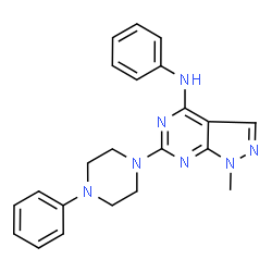 1-methyl-N-phenyl-6-(4-phenylpiperazin-1-yl)-1H-pyrazolo[3,4-d]pyrimidin-4-amine structure