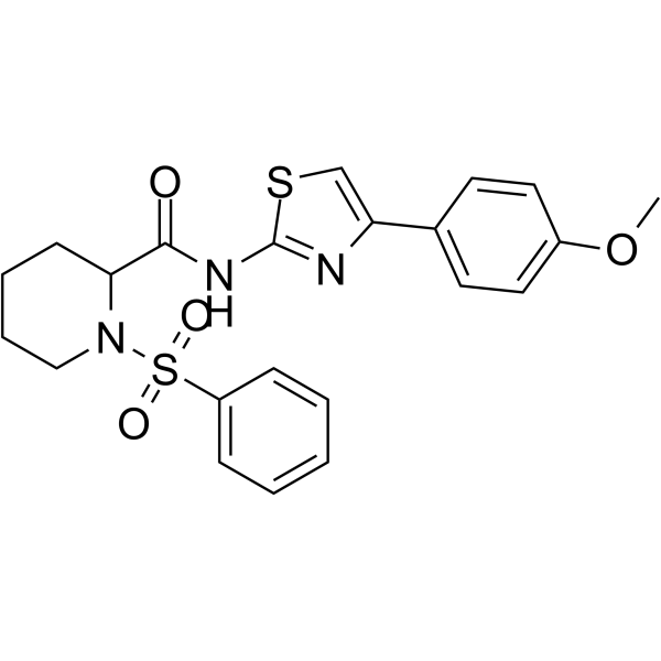 N-(4-(4-甲氧基苯基)噻唑-2-基)-1-(苯基磺酰基)哌啶-2-甲酰胺结构式