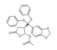 (2R,3R)-3-(benzo[d][1,3]dioxol-5-ylbis(phenylthio)methyl)-5-oxotetrahydrofuran-2-yl acetate Structure