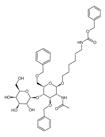 Carbamic acid, 6-2-(acetylamino)-2-deoxy-4-O-.beta.-D-galactopyranosyl-3,6-bis-O-(phenylmethyl)-.beta.-D-glucopyranosyloxyhexyl-, phenylmethyl ester Structure
