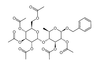 benzyl 2,3-di-O-acetyl-6-deoxy-4-O-(2,3,4,6-tetra-O-acetyl-α-D-glucopyranosyl)-β-D-glucopyranoside结构式