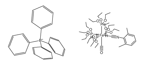 cis-[Fe(CO)(2,6-(CH3)2-C6H4NC)(P(OEt)3)4](BPh4)2结构式