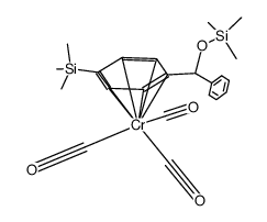 tricarbonyl[trimethyl[phenyl[η6-4-(trimethylsilyl)phenyl]methoxy]silane]chromium Structure