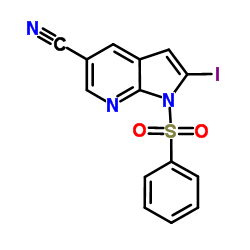 1-(Phenylsulphonyl)-5-cyano-2-iodo-7-azaindole结构式