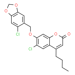 4-butyl-6-chloro-7-[(6-chloro-1,3-benzodioxol-5-yl)methoxy]chromen-2-one structure