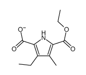 5-ethoxycarbonyl-3-ethyl-4-methyl-1H-pyrrole-2-carboxylate结构式