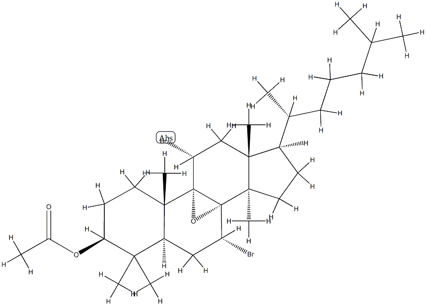 3β-Acetoxy-7α,11α-dibromo-8α,9α-epoxylanostane结构式