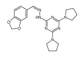 N-[(E)-1,3-benzodioxol-5-ylmethylideneamino]-4,6-dipyrrolidin-1-yl-1,3,5-triazin-2-amine结构式