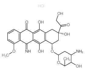 5(8H)-Naphthacenone,10-[(3-amino-2,3,6-trideoxy-a-L-lyxo-hexopyranosyl)oxy]-7,9,10,12-tetrahydro-6,8,11-trihydroxy-8-(hydroxyacetyl)-12-imino-1-methoxy-,monohydrochloride, (8S,10S)- (9CI) Structure