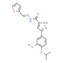 (E)-N-(furan-2-ylmethylene)-3-(4-isopropoxy-3-methoxyphenyl)-1H-pyrazole-5-carbohydrazide structure