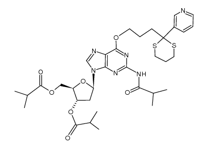2'-deoxy-N2-isobutyryl-O6-[3-[2-(3-pyridyl)-1,3-dithian-2-yl]propyl]guanosine 3',5'-diisobutyrate结构式