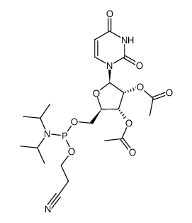 2',3'-di-O-acetyluridine-5'-O-yl(2-cyanoethoxy)(diisopropylamino)phosphane Structure