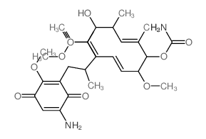 2,4,8-Pentadecatrienoicacid,7-[(aminocarbonyl)oxy]-15-(5-amino-2-methoxy-3,6-dioxo-1,4-cyclohexadien-1-yl)-11-hydroxy-6,12-dimethoxy-2,8,10,14-tetramethyl-,methyl ester, (2E,4Z,6S,7S,8E,10S,11R,12S,14结构式
