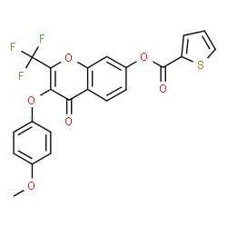 3-(4-methoxyphenoxy)-4-oxo-2-(trifluoromethyl)-4H-chromen-7-yl thiophene-2-carboxylate structure