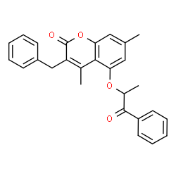 3-benzyl-4,7-dimethyl-5-(1-oxo-1-phenylpropan-2-yl)oxychromen-2-one Structure