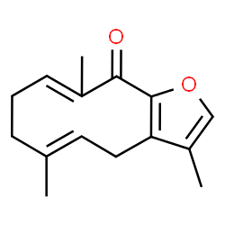(5E,9E)-7,8-Dihydro-3,6,10-trimethylcyclodeca[b]furan-11(4H)-one Structure
