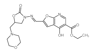 Ethyl 4-hydroxy-2-(((5-(4-morpholinylmethyl)-2-oxo-1,3-oxazolidin-3-yl)imino)methyl)furo[2,3-b]pyridine-5-carboxylate structure