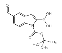 2-硼-5-甲酰基-1H-吲哚-1-羧酸-1-(1,1-二甲基乙基)酯结构式