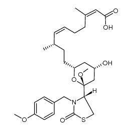 (S,2Z,6Z)-10-((2R,4S,6R)-4-hydroxy-6-methoxy-6-((R)-3-(4-methoxybenzyl)-2-oxothiazolidin-4-yl)tetrahydro-2H-pyran-2-yl)-3,8-dimethyldeca-2,6-dienoic acid结构式