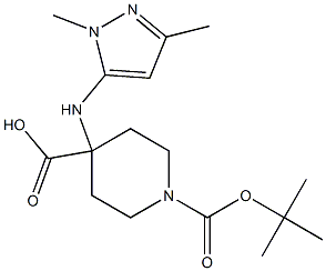 1-(tert-butoxycarbonyl)-4-(1,3-dimethyl-1H-pyrazol-5-ylamino)piperidine-4-carboxylic acid结构式