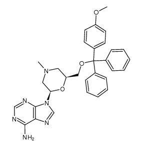 9-(R)-[6-(R)-(monomethoxytrityl)oxymethyl-N-methyl-1,4-morpholin-2-yl]adenine Structure