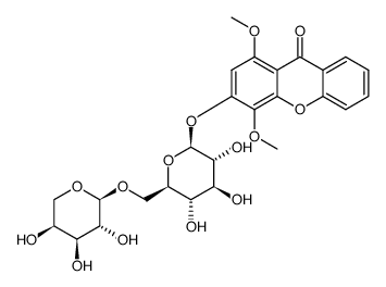 3-O-(6-O-α-L-arabinopyranosyl)-β-D-glucopyranosyl-1,4-dimethoxyxanthone结构式