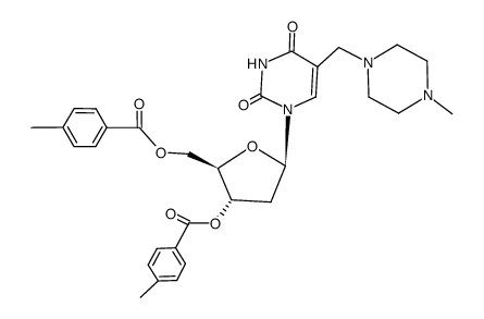 O3',O5'-bis-(4-methyl-benzoyl)-α-(4-methyl-piperazin-1-yl)-thymidine结构式