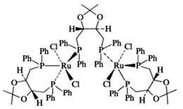 Tris[4,5-bis[(diphenylphosphine)methyl]-2,2-dimethyl-1,3-dioxolane]tetrachlorodiruthenium(II)结构式