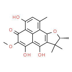 (R)-8,9-Dihydro-3,6,7-trihydroxy-5-methoxy-1,8,8,9-tetramethyl-4H-phenaleno[1,2-b]furan-4-one Structure