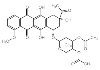 5,12-Naphthacenedione,8-acetyl-10-[(3,4-di-O-acetyl-2,6-dideoxy-a-L-lyxo-hexopyranosyl)oxy]-7,8,9,10-tetrahydro-6,8,11-trihydroxy-1-methoxy-,(8S-cis)- (9CI)结构式