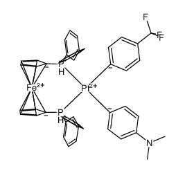 (1,1'-bis(diphenylphosphinoferrocene)Pt(C6H4-4-CF3)(C6H4-4-NMe2) Structure