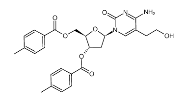 4-amino-1-(2-deoxy-3,5-di-O-p-toluoyl-D-erythro-pentofuranosyl)-5-(2-hydroxyethyl)-1H-pyrimidine-2-one结构式