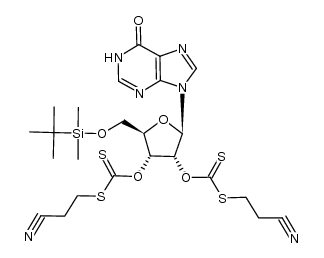 5'-O-(tert-butyldimethylsilyl)-2',3'-bis-O-[[(β-cyanoethyl)thio]thiocarbonyl]inosine Structure