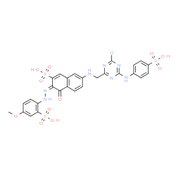 7-[[4-chloro-6-[(4-sulphophenyl)amino]-1,3,5-triazin-2-yl]methylamino]-4-hydroxy-3-[(4-methoxy-2-sulphophenyl)azo]naphthalene-2-sulphonic acid structure