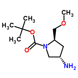 2-Methyl-2-propanyl (2R,4S)-4-amino-2-(methoxymethyl)-1-pyrrolidinecarboxylate结构式