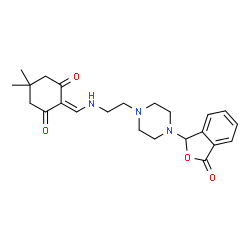 5,5-dimethyl-2-[({2-[4-(3-oxo-1,3-dihydro-2-benzofuran-1-yl)piperazin-1-yl]ethyl}amino)methylidene]cyclohexane-1,3-dione structure