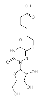 Hexanoic acid,6-[(2,3,4,5-tetrahydro-3,5-dioxo-2-b-D-ribofuranosyl-1,2,4-triazin-6-yl)thio]- structure