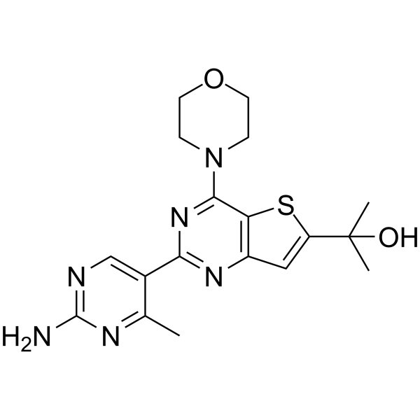 2-(2-氨基-4-甲基-5-嘧啶基)-ALPHA,ALPHA-二甲基-4-(4-吗啉基)噻吩并[3,2-D]嘧啶-6-甲醇结构式