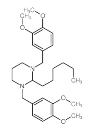 1,3-bis[(3,4-dimethoxyphenyl)methyl]-2-hexyl-1,3-diazinane结构式