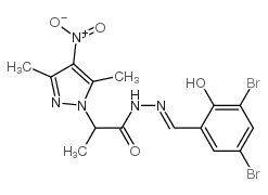 1H-Pyrazole-1-aceticacid,alpha,3,5-trimethyl-4-nitro-,[(3,5-dibromo-2-hydroxyphenyl)methylene]hydrazide(9CI) Structure
