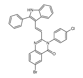 6-bromo-3-(4-chlorophenyl)-2-[(E)-2-(2-phenyl-1H-indol-3-yl)ethenyl]quinazolin-4-one结构式