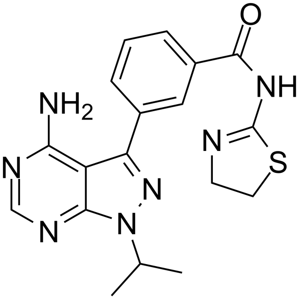 3-(4-Amino-1-isopropyl-1H-pyrazolo[3,4-d]pyrimidin-3-yl)-N-(4,5-d ihydro-1,3-thiazol-2-yl)benzamide structure