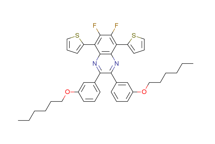 6,7-二氟-2,3-双(3-(己氧基)苯基)-5,8-二(噻吩-2-基)喹喔啉结构式